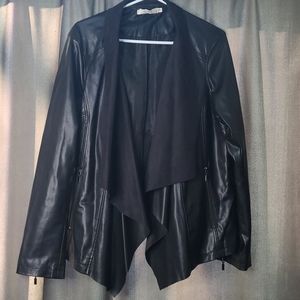 Faux Leather drape front jacket